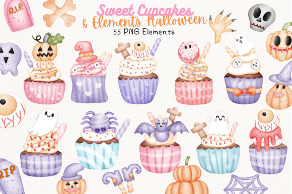 55 Sweet Cupcake Halloween Elements: Elevating Seasonal Design with High-Quality Digital Assets