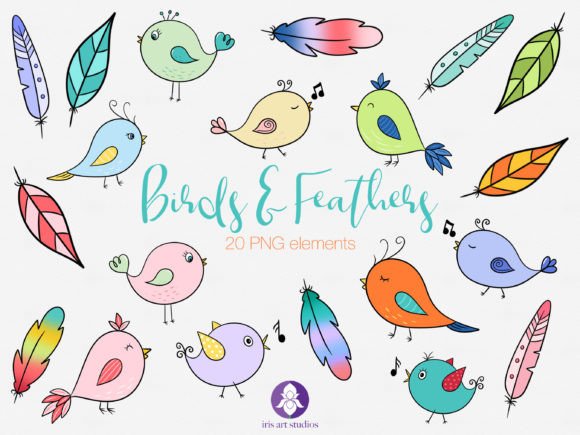 Elevate Your Creative Projects with Hand-Drawn Birds and Feathers Clipart