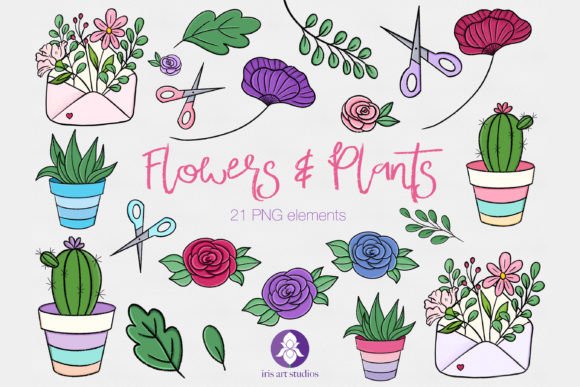 Elevating Digital Design with Hand-Drawn Flowers and Plants Clipart, Transparent Elements