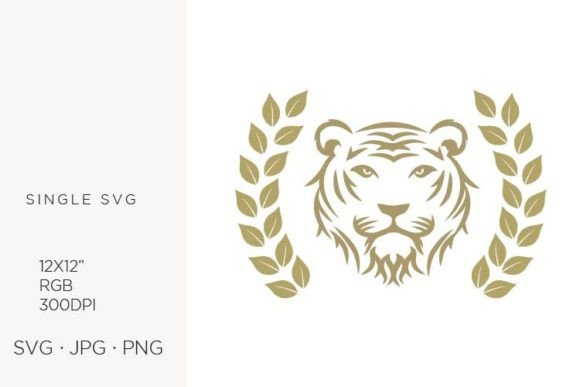 Gold Tiger Inside Laurel Leaves SVG Art