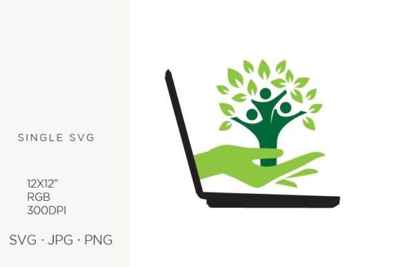 Hand with Kids and Tree Vector Art