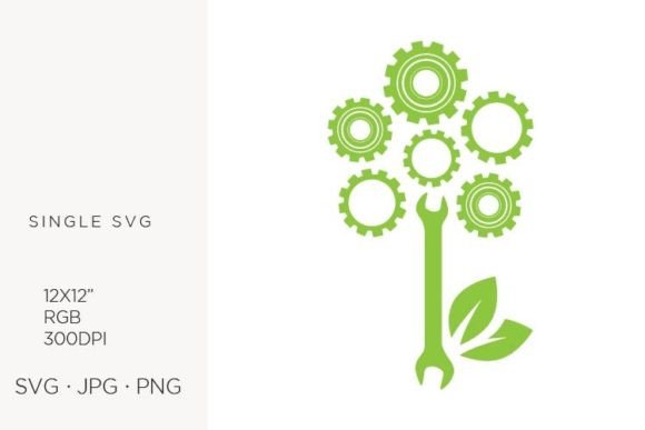 Integrating Green Gears, Wrench Tool and Leaves into Modern Design Projects
