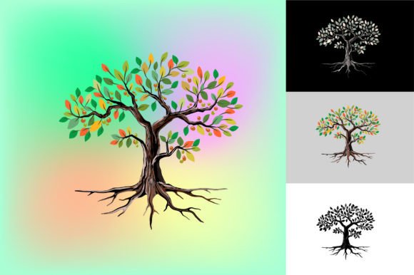 Rainbow Tree Leaves & Oak Vector Art