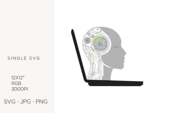Robotic Head & Laptop Vector Art