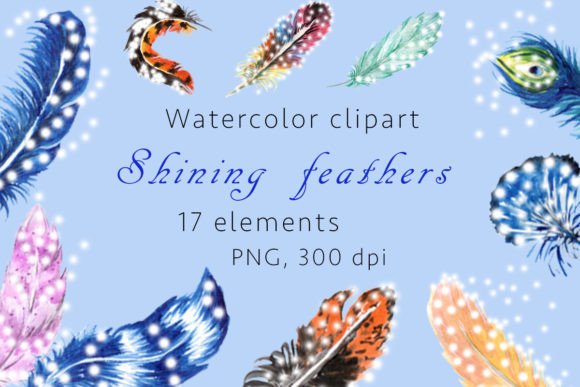Shining Feathers Watercolor Clipart, PNG: Elevating Digital and Print Design