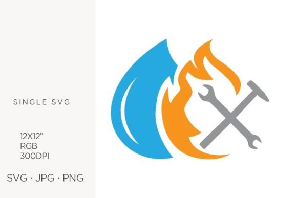 Water Drop, Fire Flame & Hammer SVG Icon
