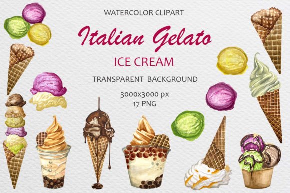 Watercolor Italian Gelato Ice Cream Set