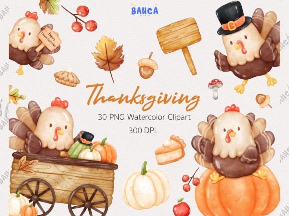 Watercolor Thanksgiving Clipart: Turkey & More